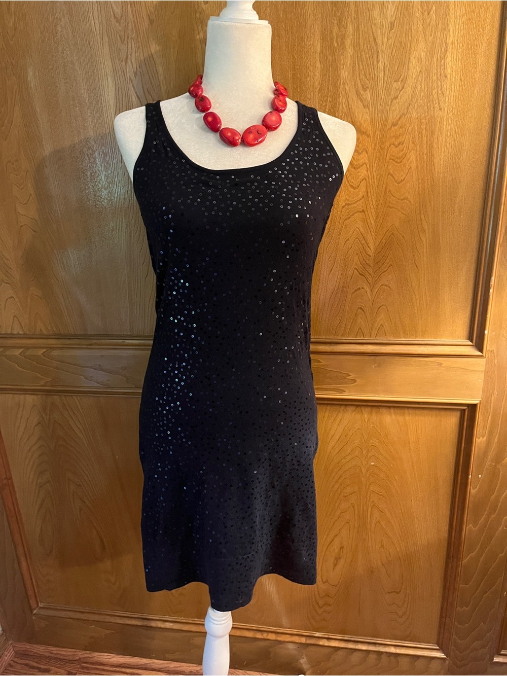 Sz XS Anthropologie Minnie Rose Dark Navy Blue Sequin Tank Dress Cottonblend
